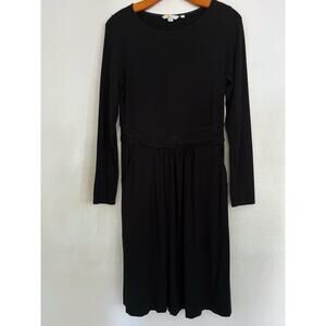 Boden Abigail Jersey Dress 8R Black Stretch Fit Flare Pockets Feminine